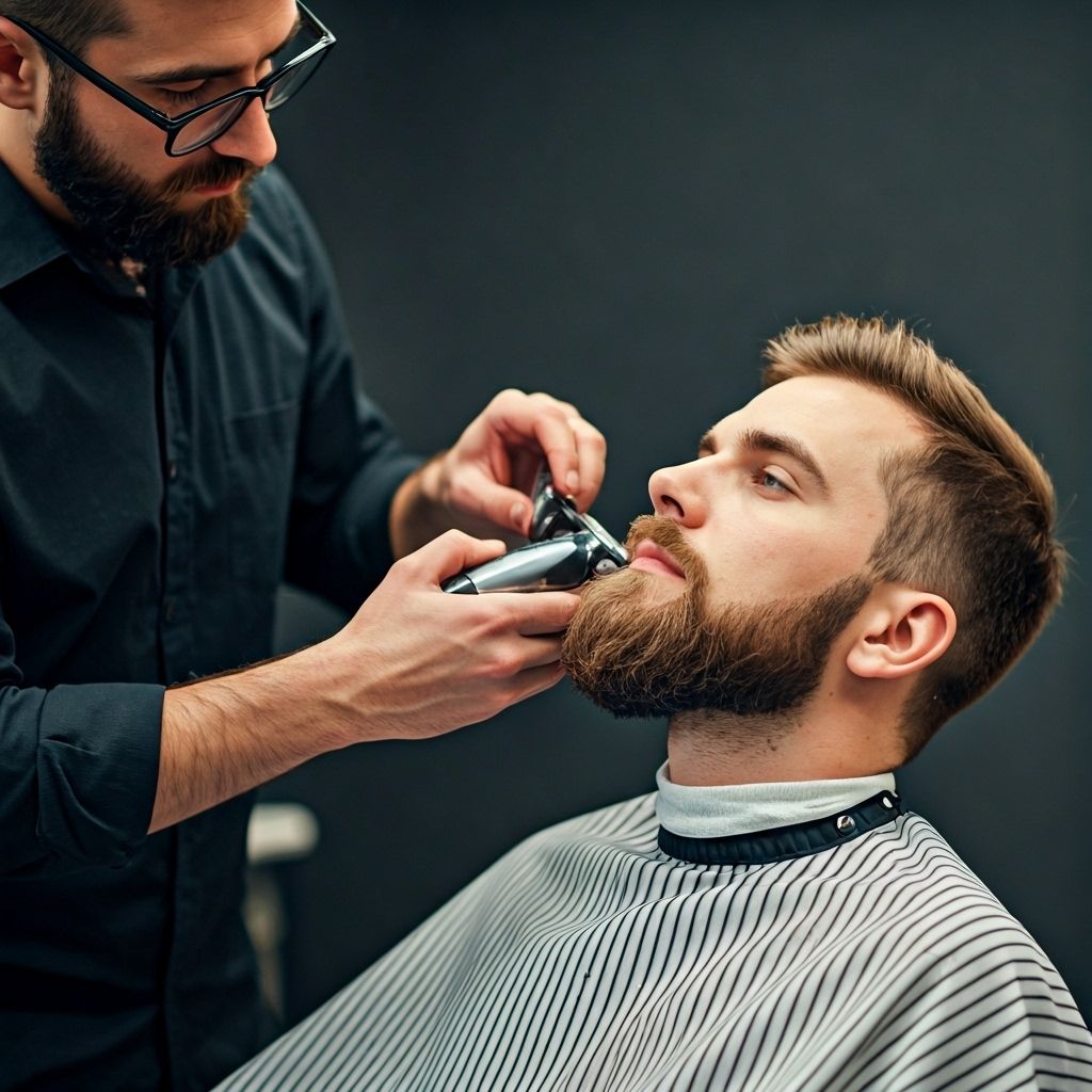 Professional barber work - beard styling and trimming