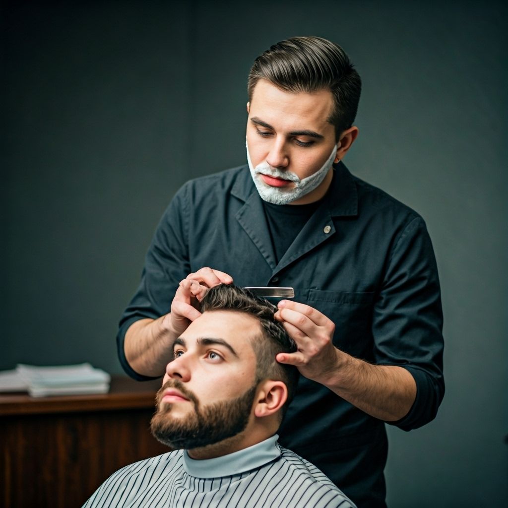 Professional barber work - classic straight razor shave